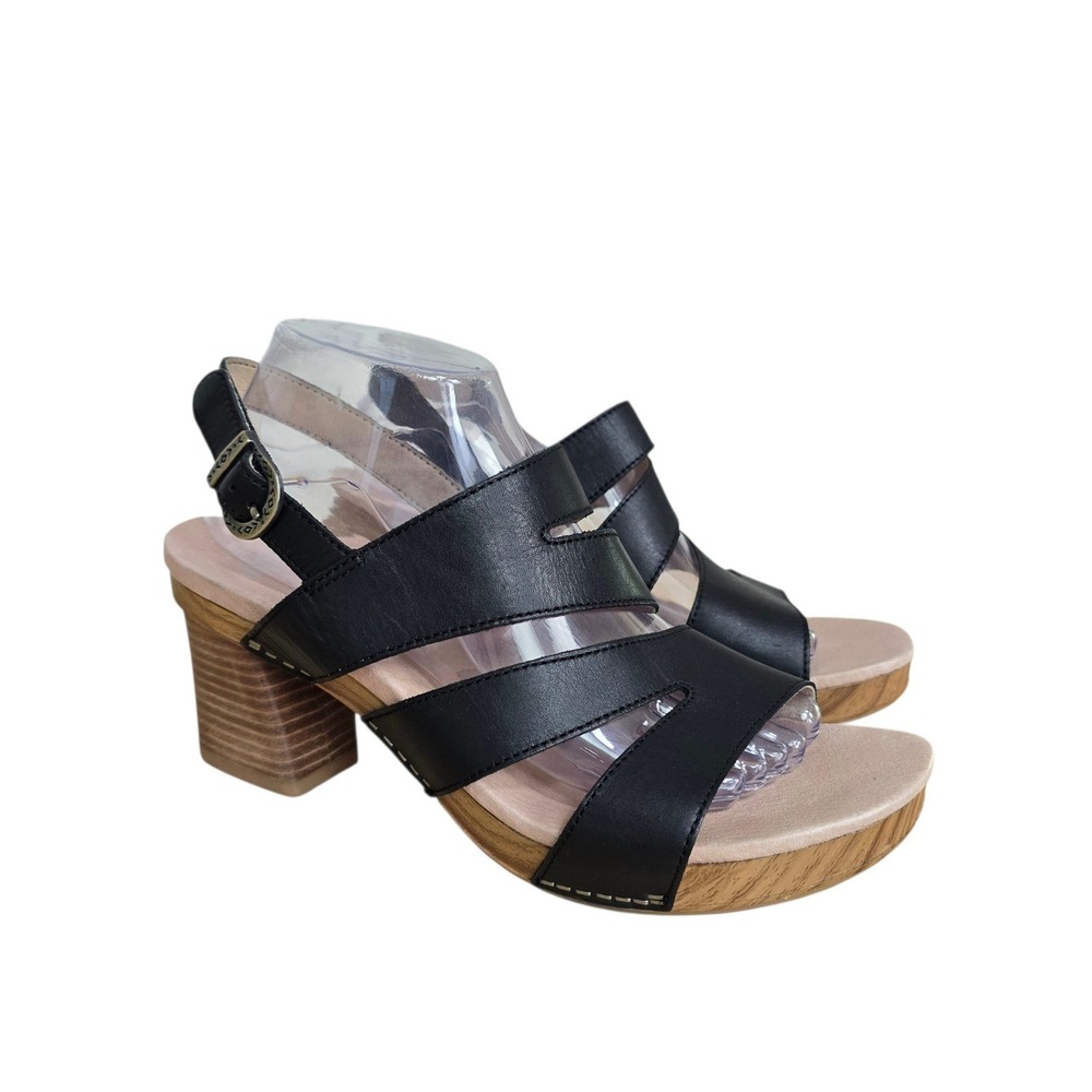 Dansko Black Leather Strappy Slingback Block Heel Platform Sandals Size 40